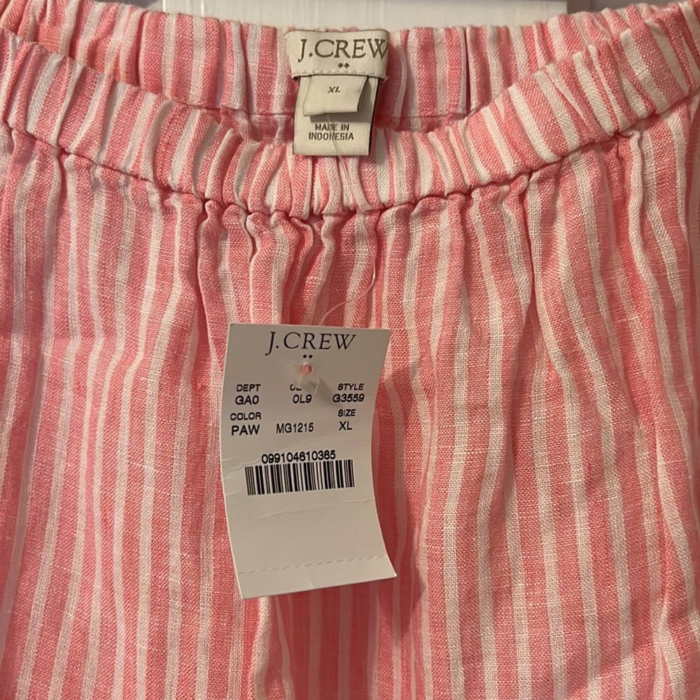 J.Crew Factory Pink & White Striped Linen Off the Shoulder Top - Picture 2 of 4